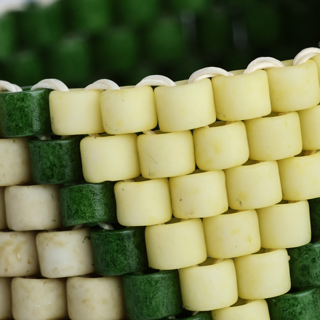 Handmade Pyramid-Themed Yellow and Green Glass Beaded Ring - Magnificent Yellow