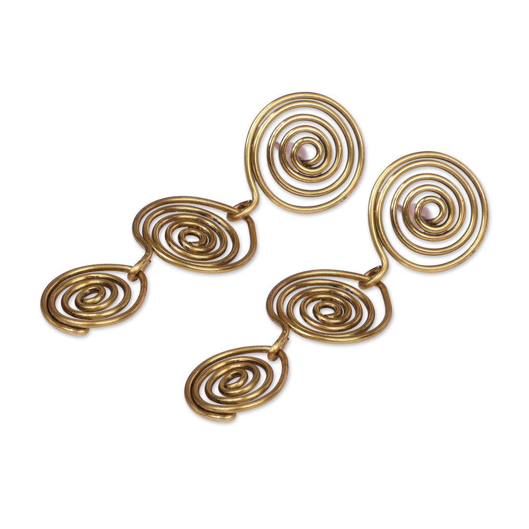 Armenian-Made Spiral-Themed Antiqued Brass Drop Earrings - Spiral Runway