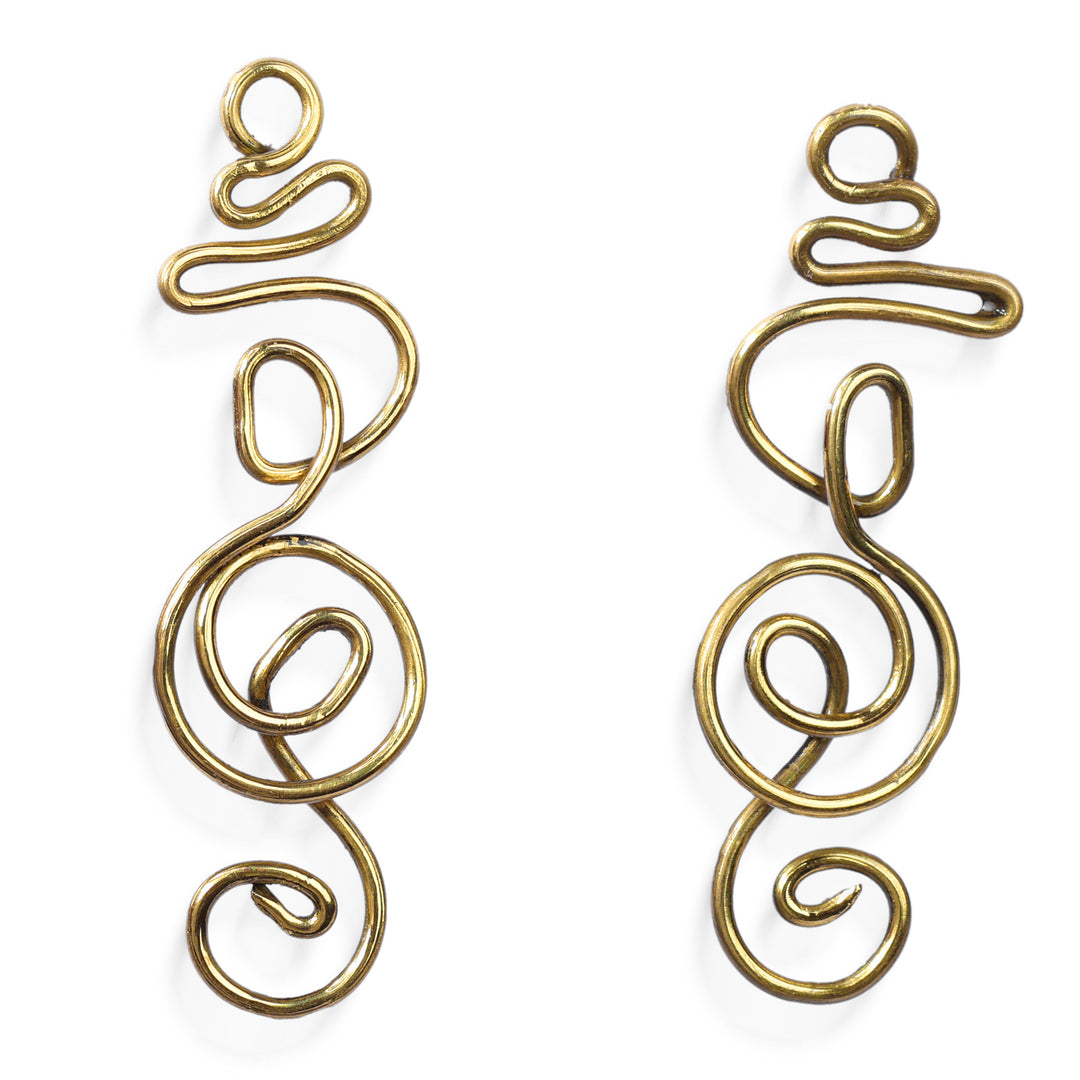 Modern Abstract Treble Clef Themed Brass Drop Earrings - Melody Spiral