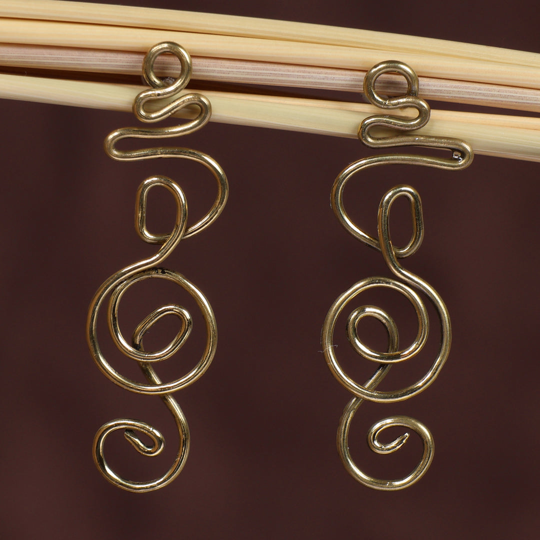 Modern Abstract Treble Clef Themed Brass Drop Earrings - Melody Spiral