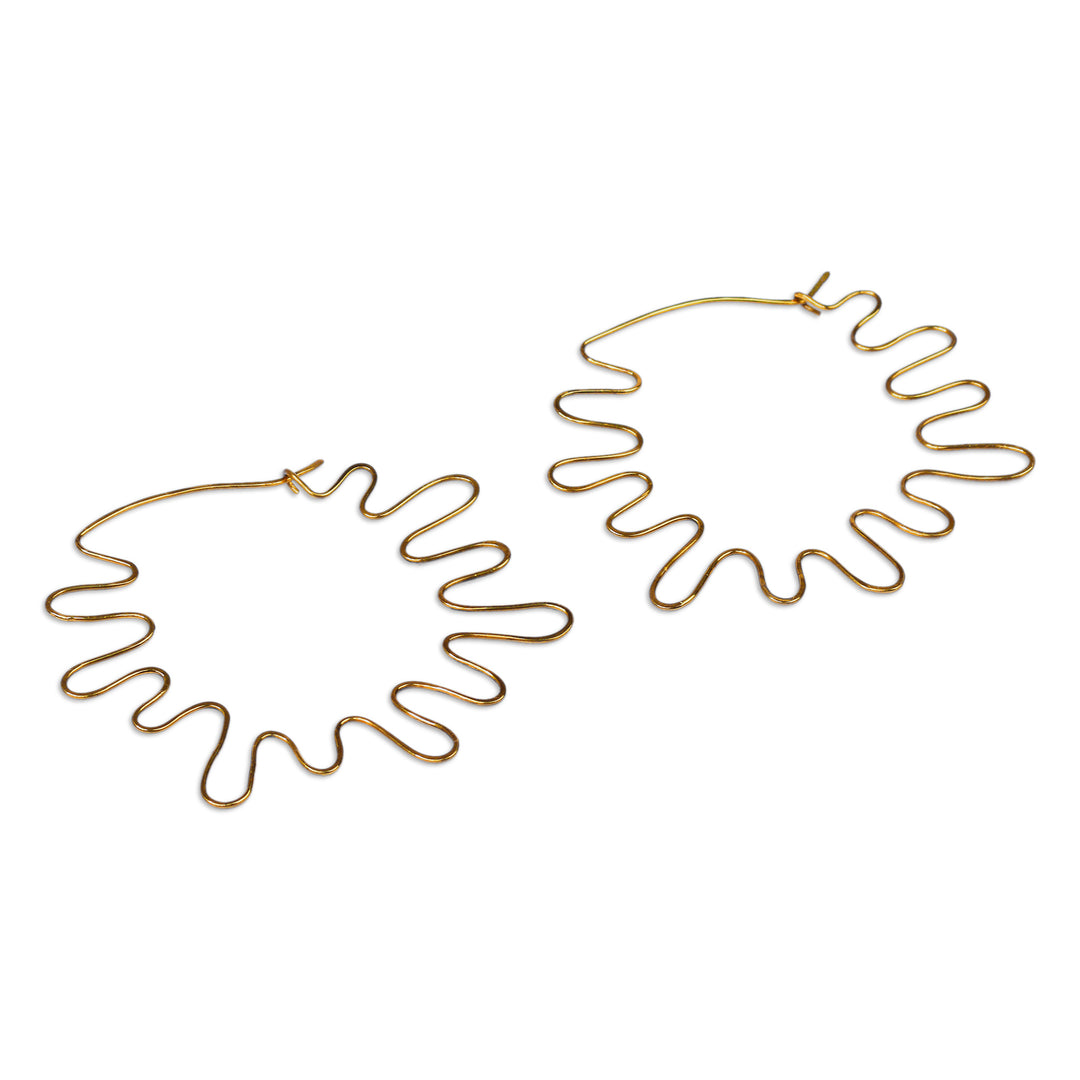 Sun Ray-Inspired Abstract Brass Statement Hoop Earrings - Sunbeam Splendor