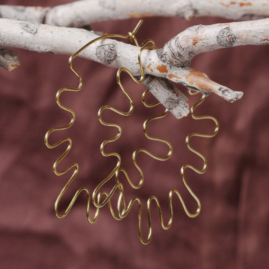 Sun Ray-Inspired Abstract Brass Statement Hoop Earrings - Sunbeam Splendor