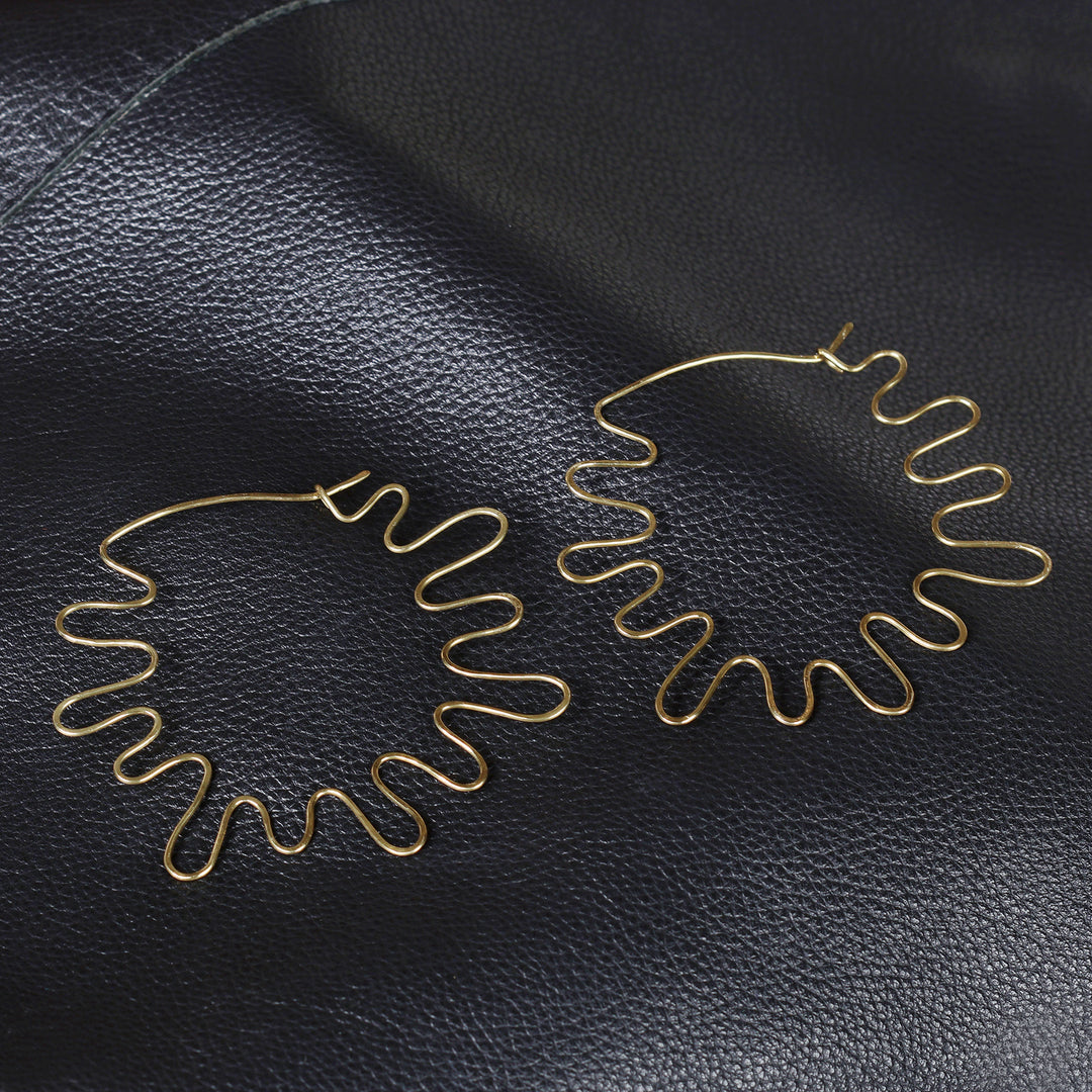 Sun Ray-Inspired Abstract Brass Statement Hoop Earrings - Sunbeam Splendor