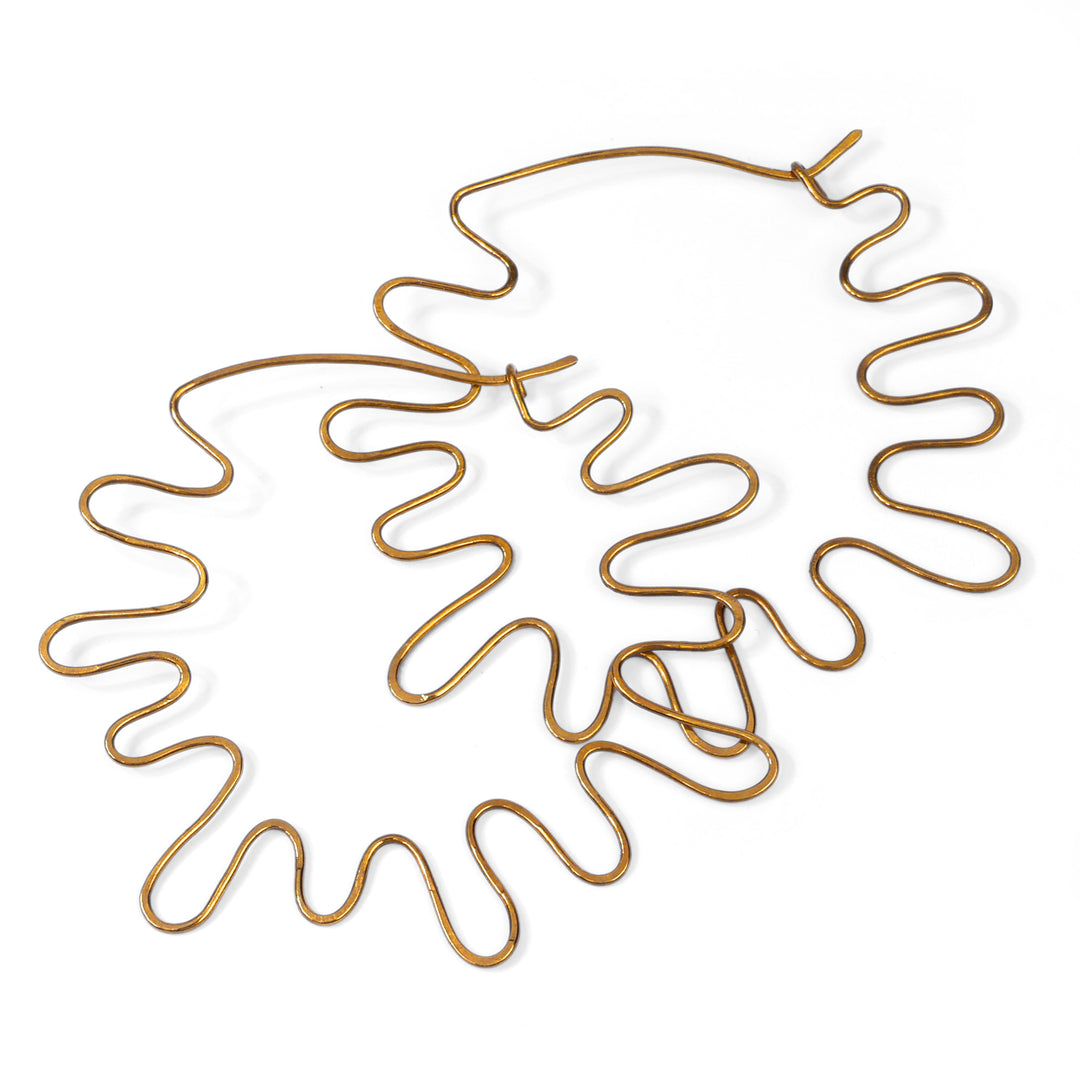 Sun Ray-Inspired Abstract Brass Statement Hoop Earrings - Sunbeam Splendor