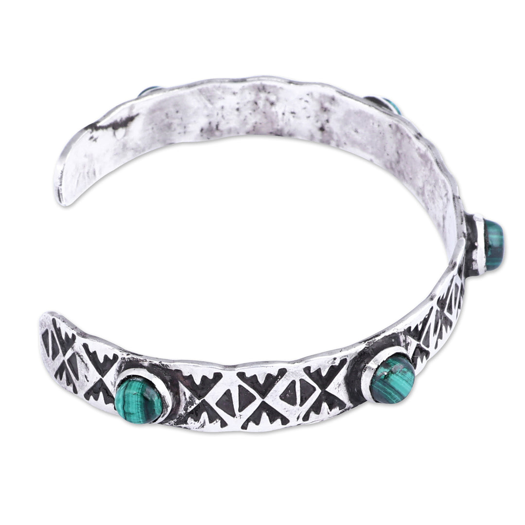 Oxidized Classic Sterling Silver and Malachite Cuff Bracelet - Traveler's Blessing
