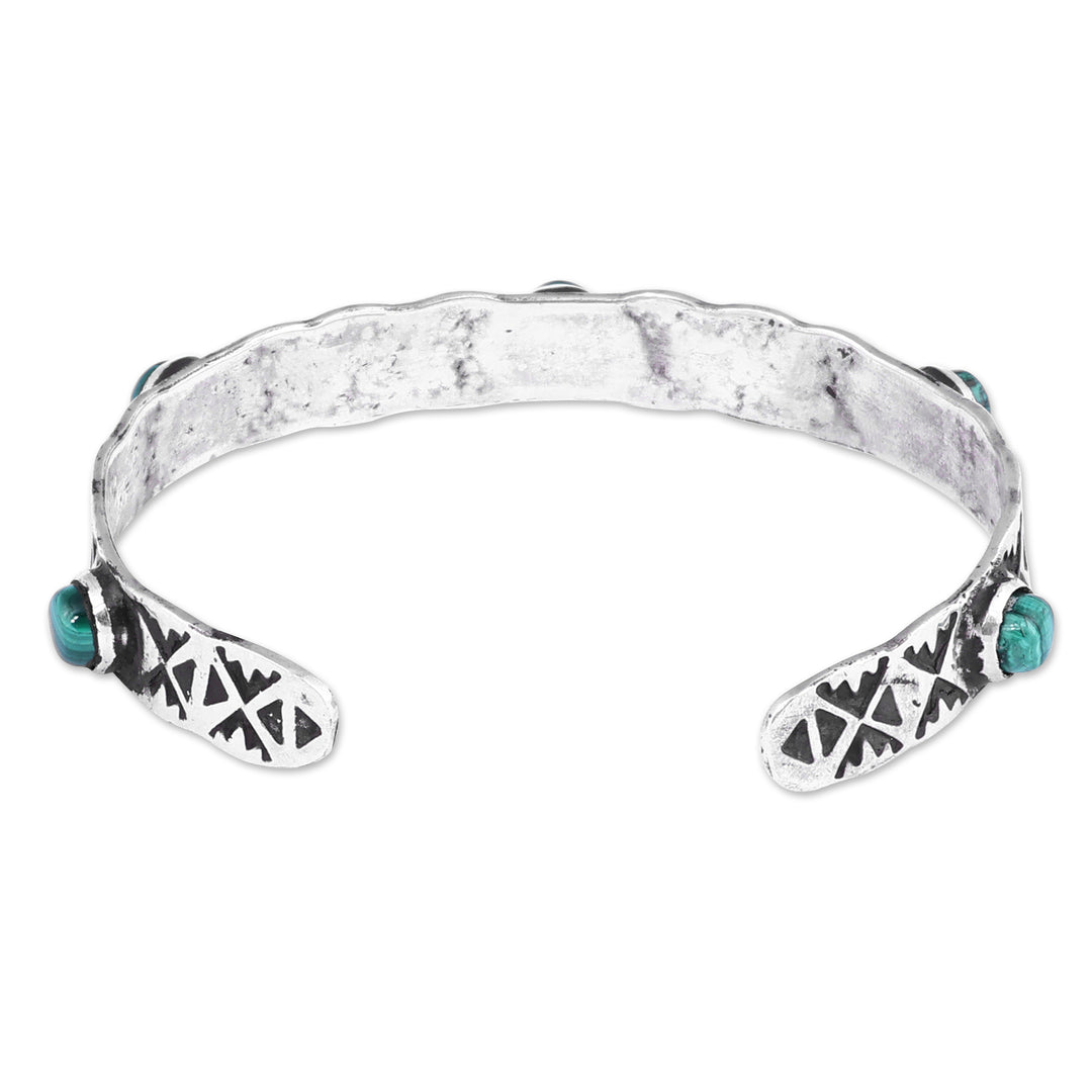 Oxidized Classic Sterling Silver and Malachite Cuff Bracelet - Traveler's Blessing