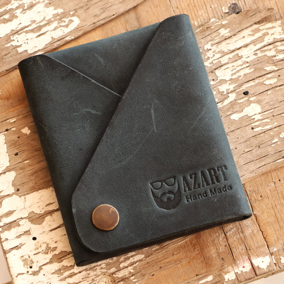 Armenian Handmade Men's Fold-Over Leather Wallet in Blue - Stylish Blue