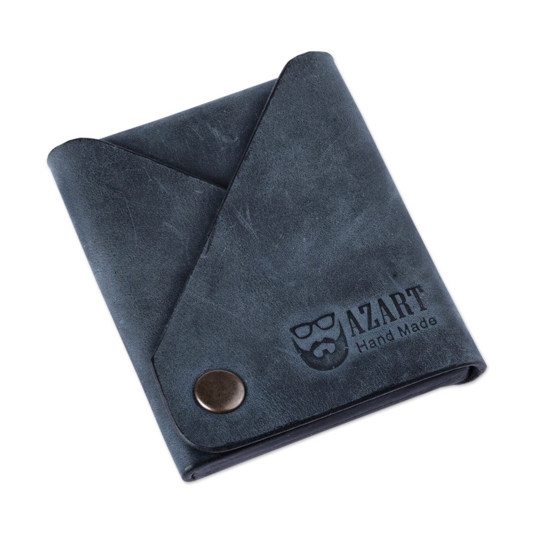 Armenian Handmade Men's Fold-Over Leather Wallet in Blue - Stylish Blue