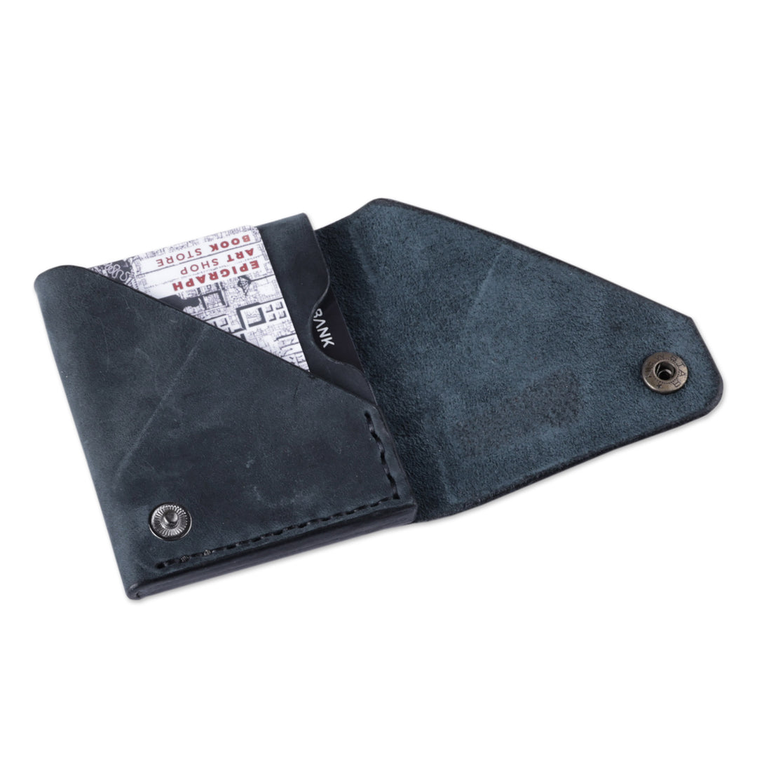 Armenian Handmade Men's Fold-Over Leather Wallet in Blue - Stylish Blue