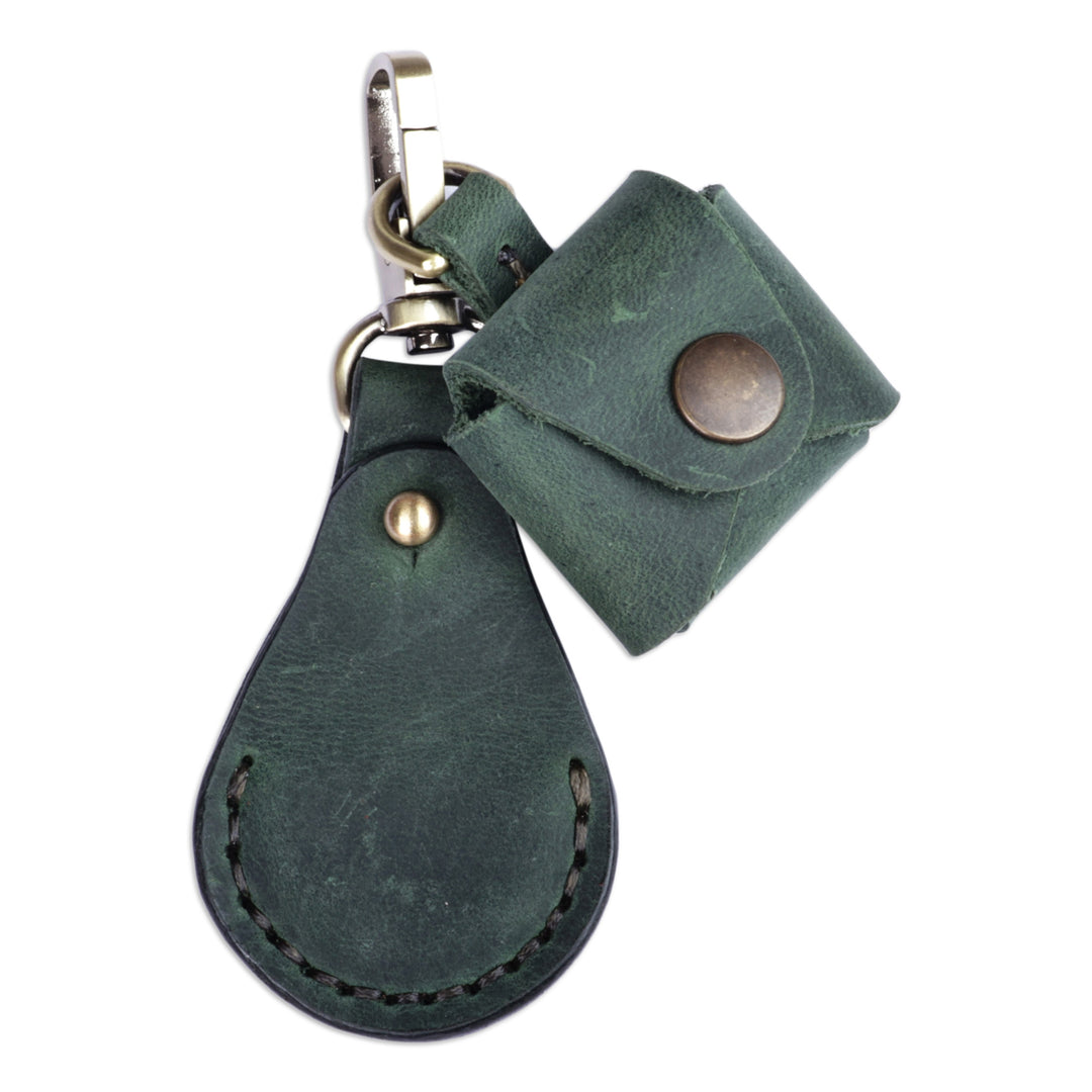 100% Green Leather Earbud Holder and Keychain Set - Lucky Melody in Green