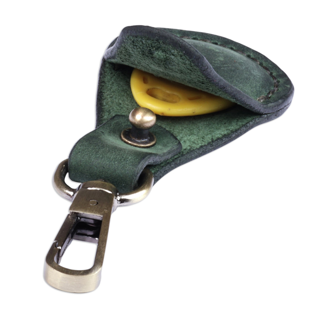 100% Green Leather Earbud Holder and Keychain Set - Lucky Melody in Green