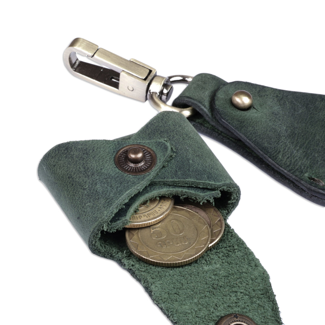 100% Green Leather Earbud Holder and Keychain Set - Lucky Melody in Green