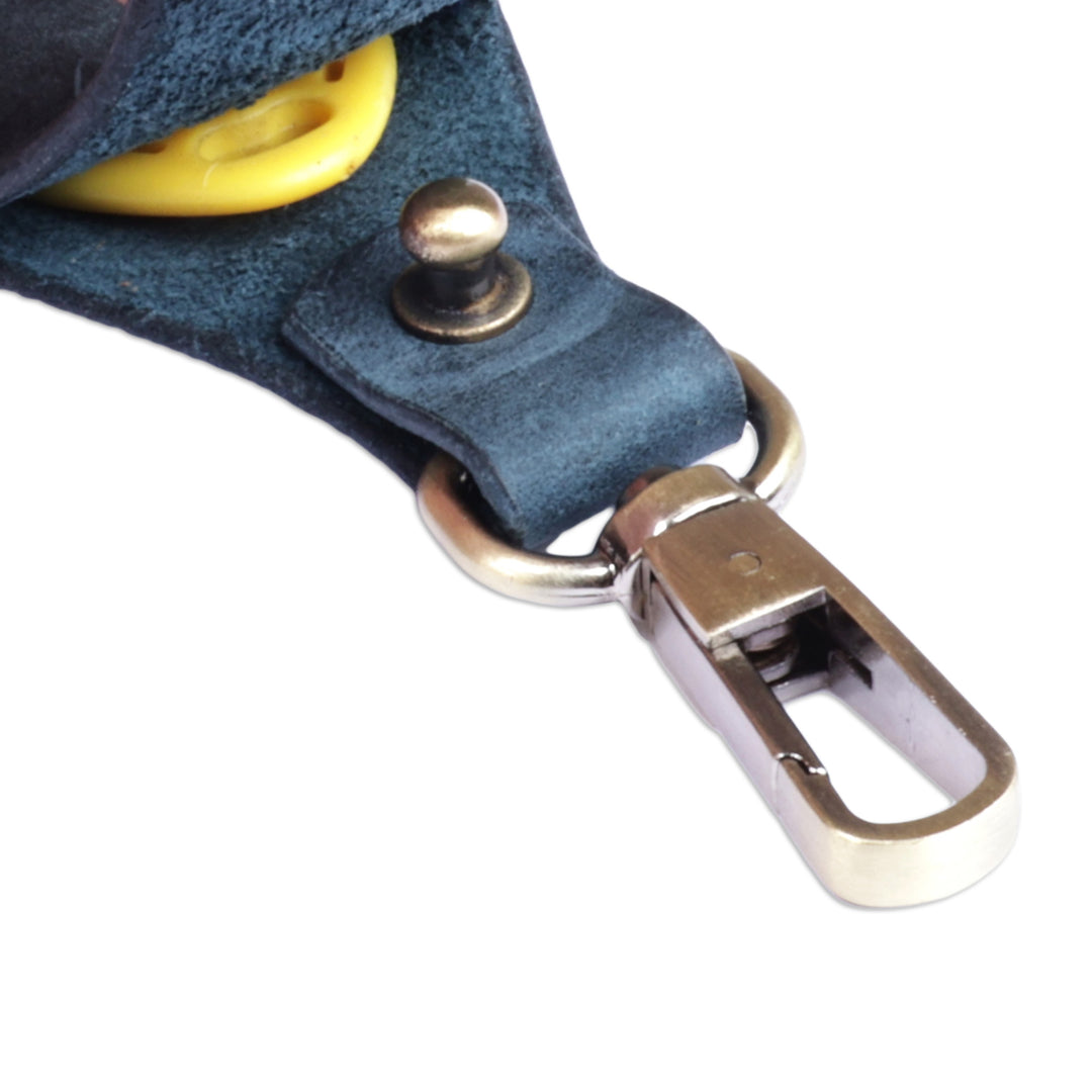 100% Blue Leather Earbud Holder and Keychain Set - Grab and Go