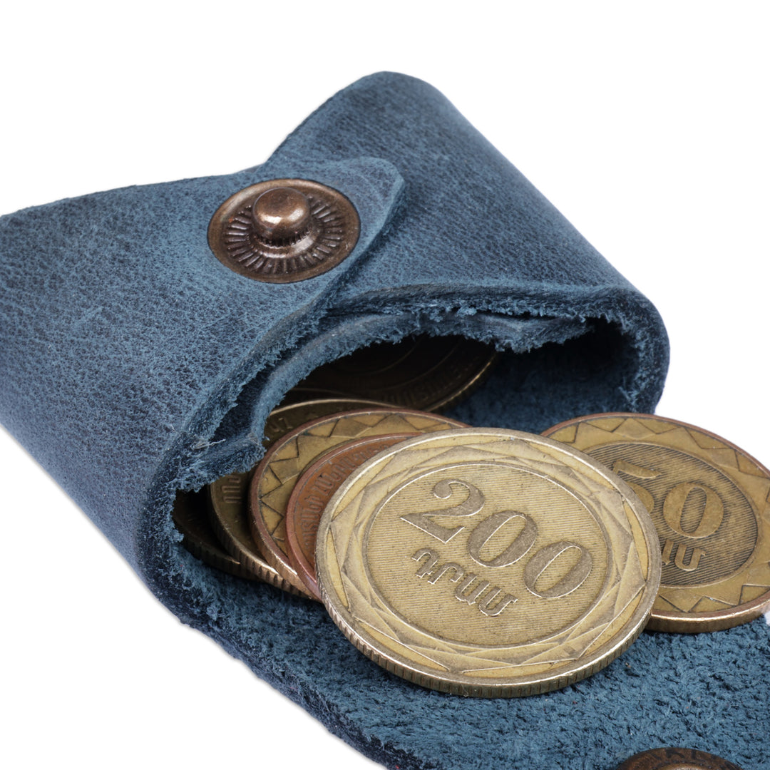 100% Blue Leather Earbud Holder and Keychain Set - Grab and Go