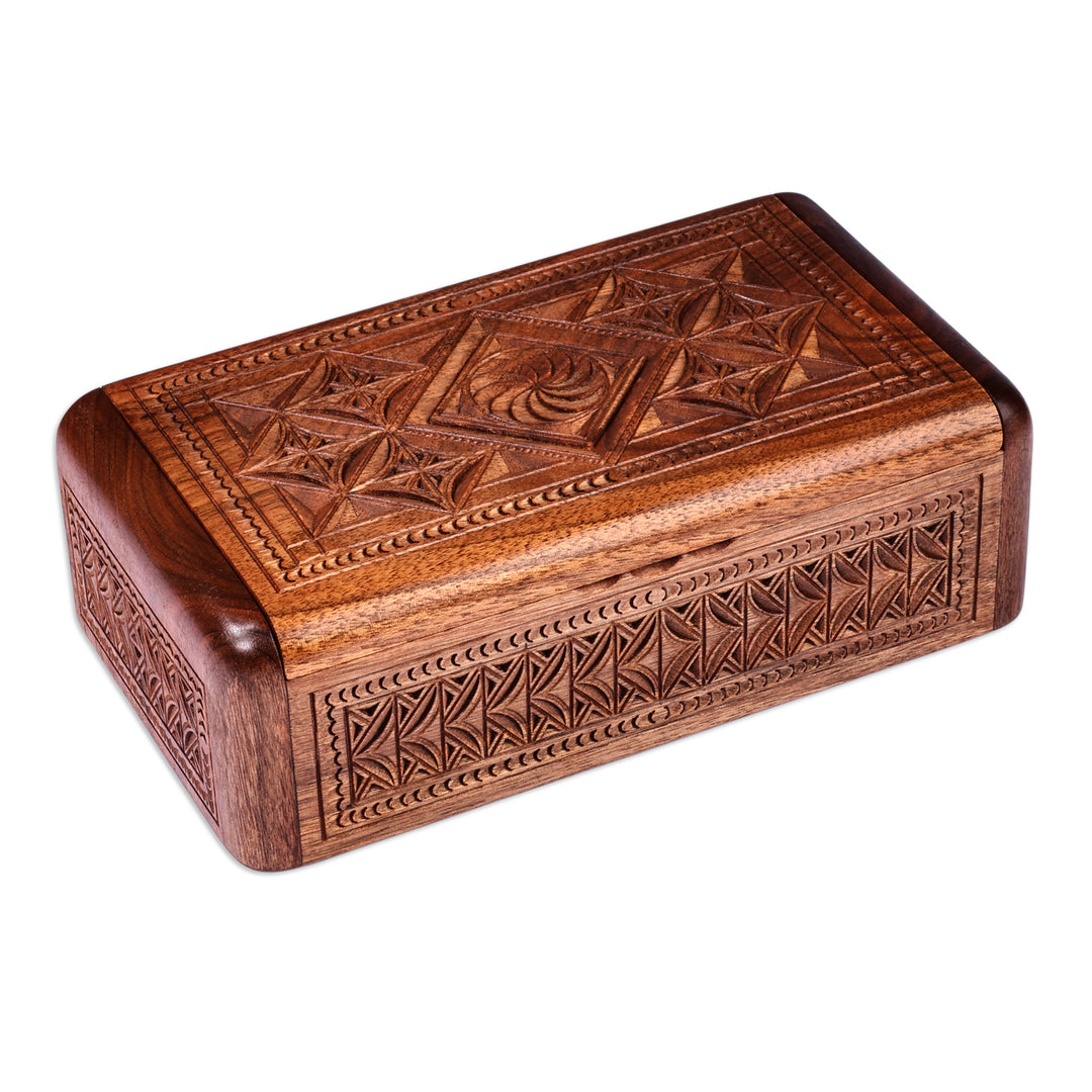 Hand-Carved Traditional Armenian-Themed Wood Jewelry Box - Armenian Treasures