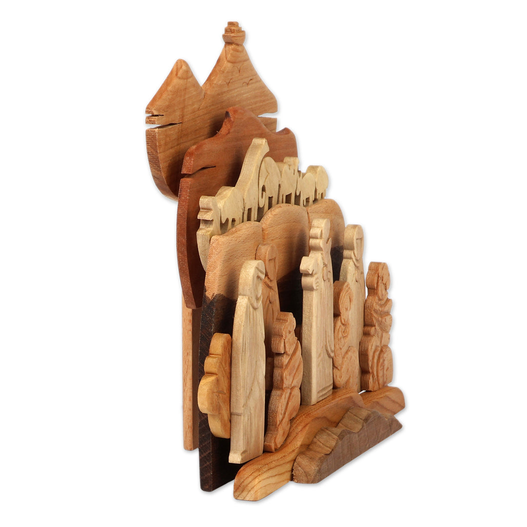 Christian-Inspired Wood Sculpture of Noah and His Family - Noah and Mount Ararat