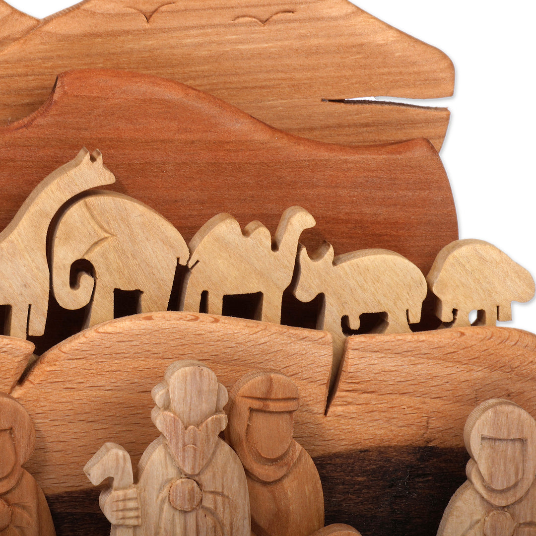 Christian-Inspired Wood Sculpture of Noah and His Family - Noah and Mount Ararat
