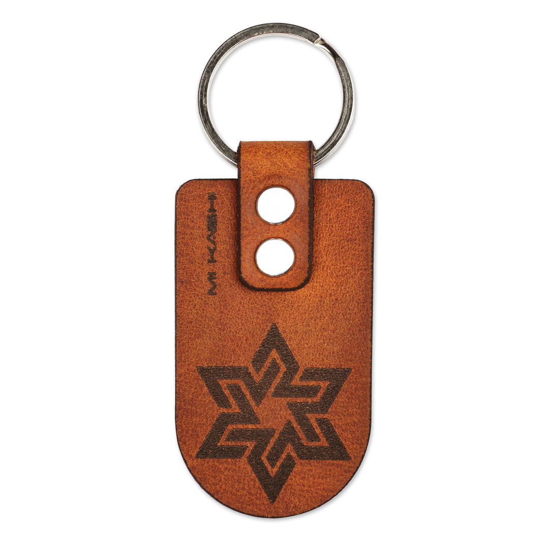 Men's Caramel Leather Keychain from Armenia with Star - Caramel Star