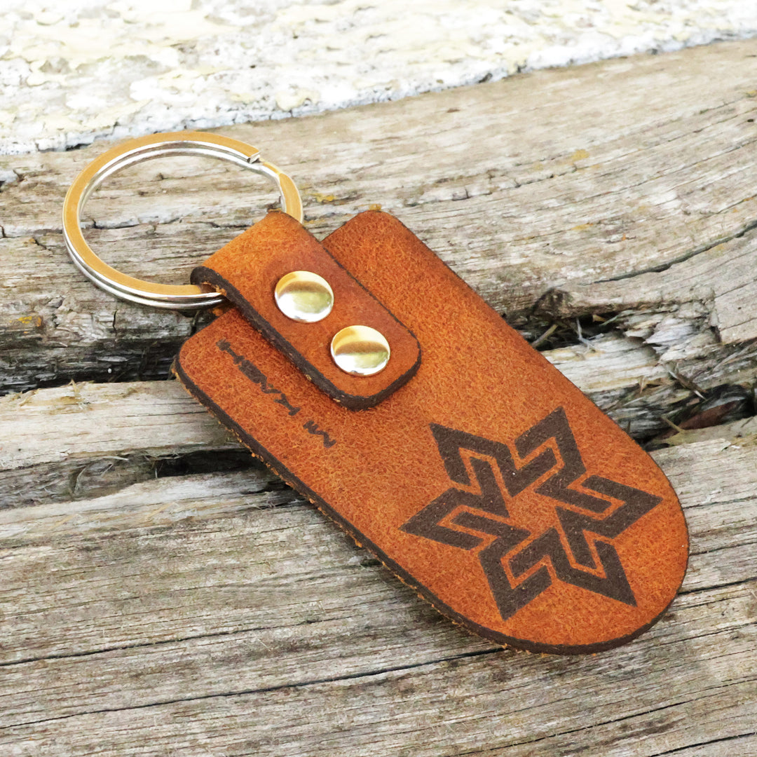 Men's Caramel Leather Keychain from Armenia with Star - Caramel Star