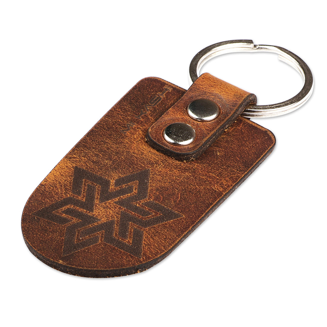 Armenian Cappuccino Leather Keychain with Star Sign - Cappuccino Star