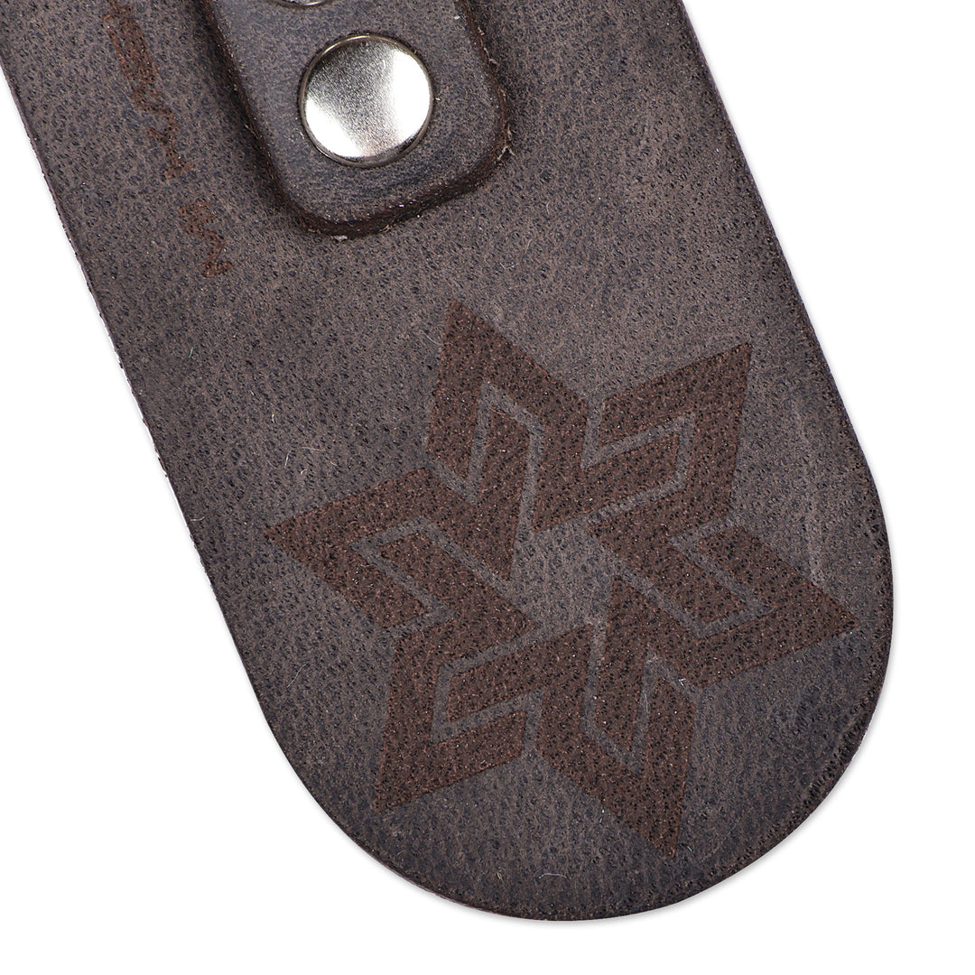 Armenian Black Leather Keychain with Star Sign - Night Star