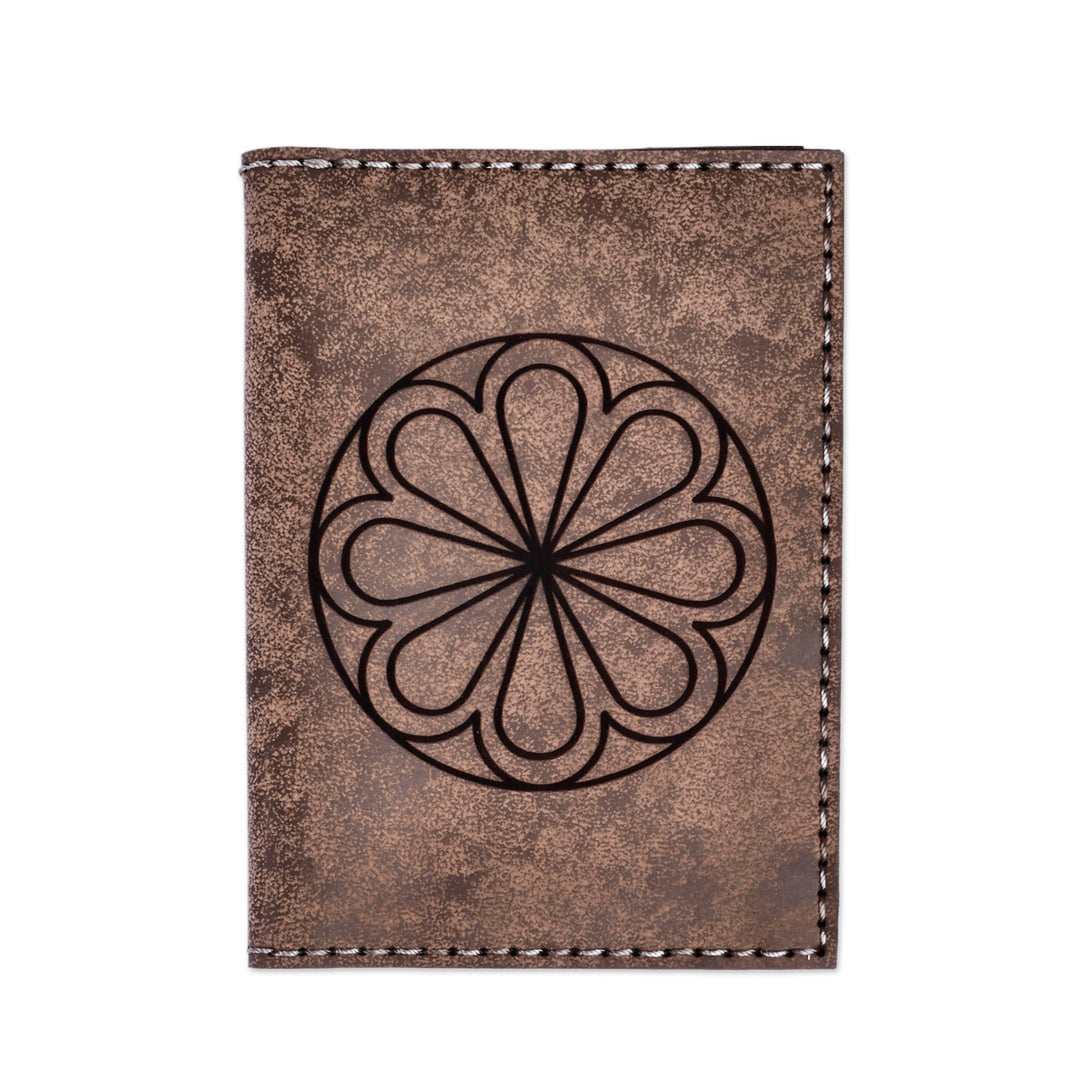 Floral Accented Brown 100% Suede Passport Holder - Emblem of Journey