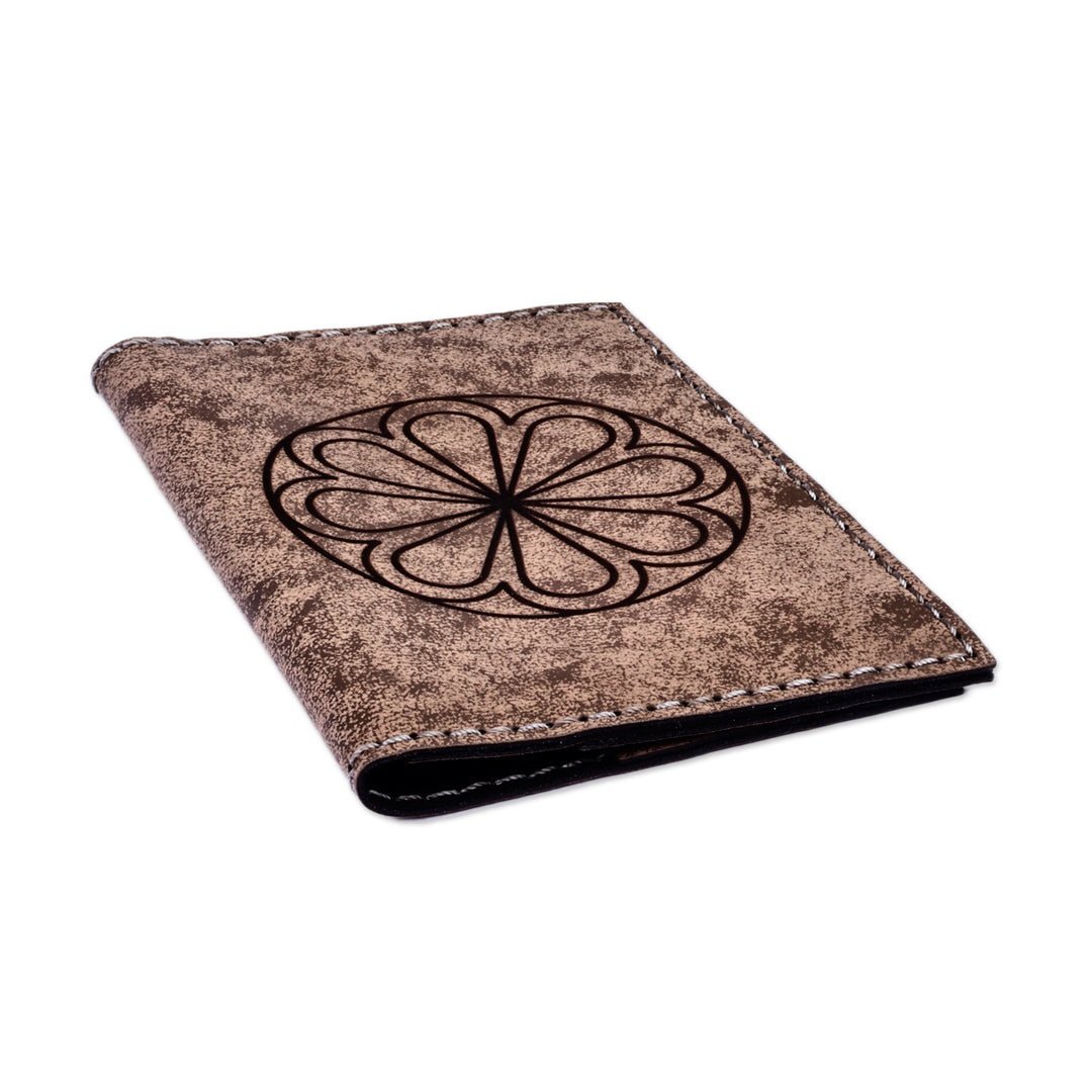 Floral Accented Brown 100% Suede Passport Holder - Emblem of Journey