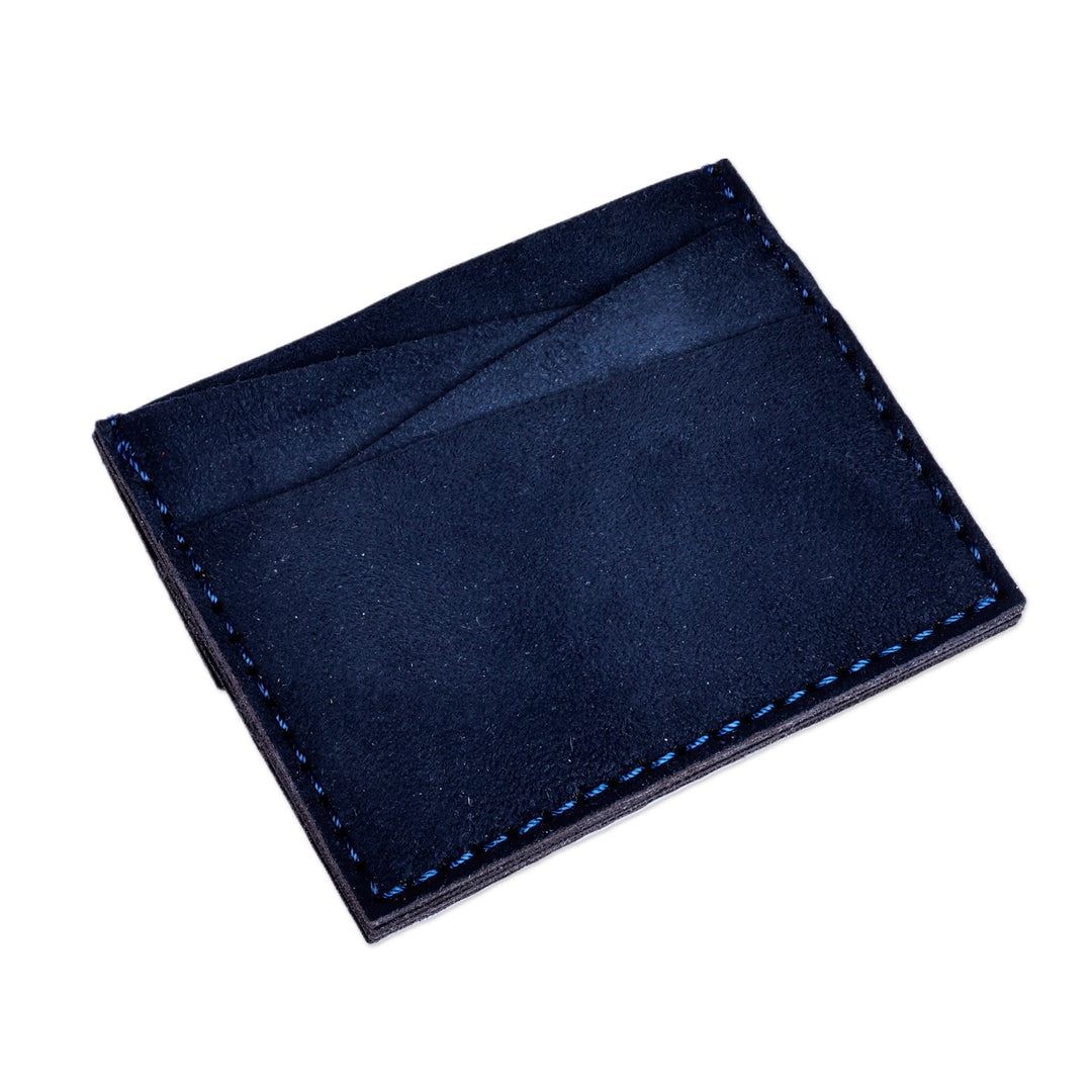 Navy Suede Card Holder Accented with an Armenian Bird Letter - Days of Enchantment