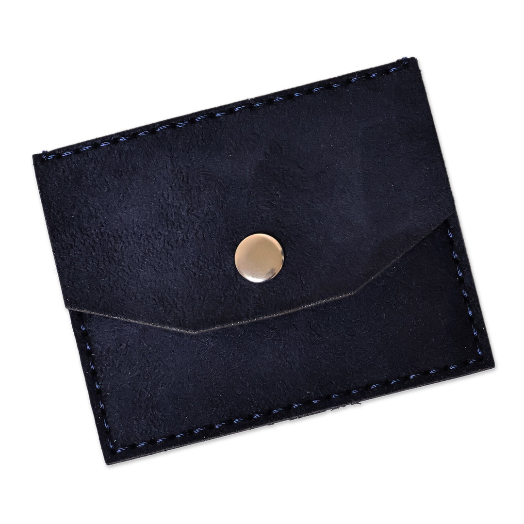Suede Card Holder in Blue with One Pocket and Four Slots - Days of Elegance