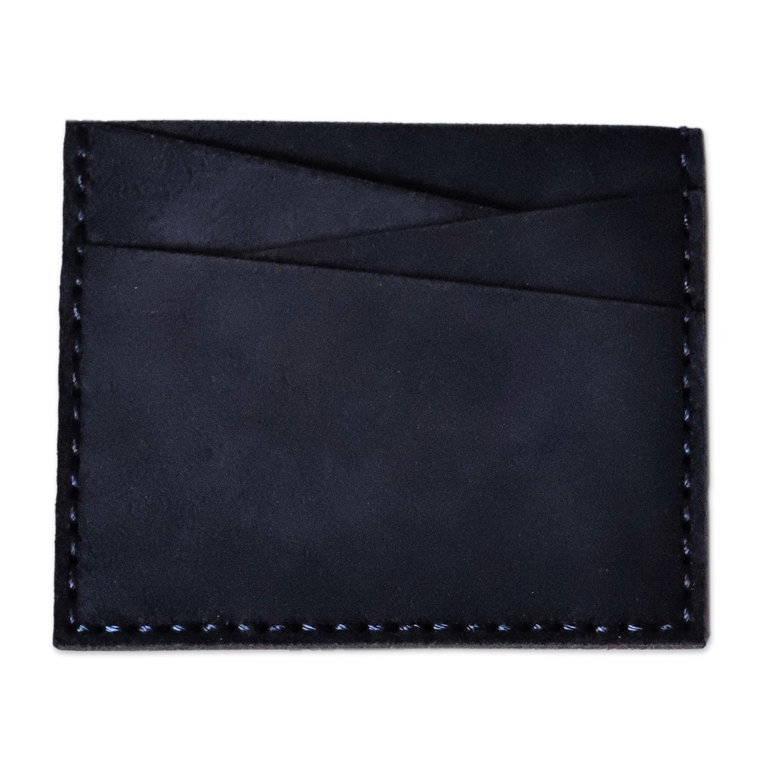 Suede Card Holder in Blue with One Pocket and Four Slots - Days of Elegance