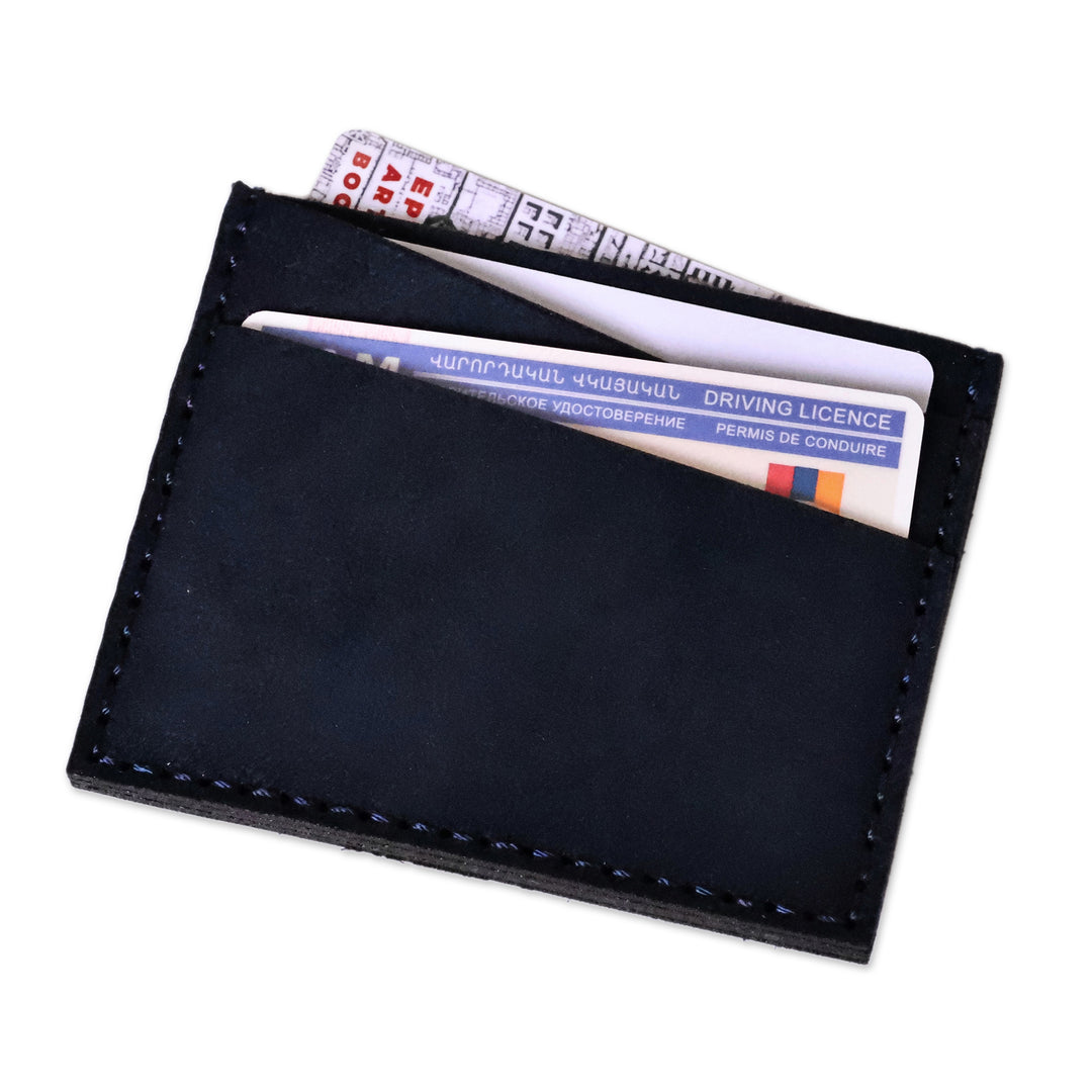 Suede Card Holder in Blue with One Pocket and Four Slots - Days of Elegance