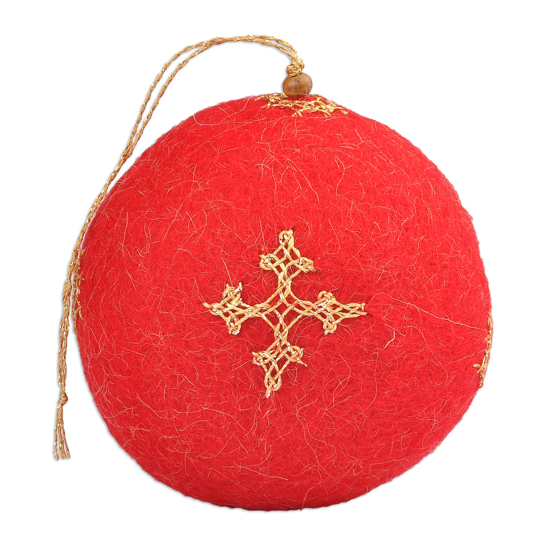 Handcrafted Embroidered Wool Egg Ornament in Red and Golden - Marash's Fruit