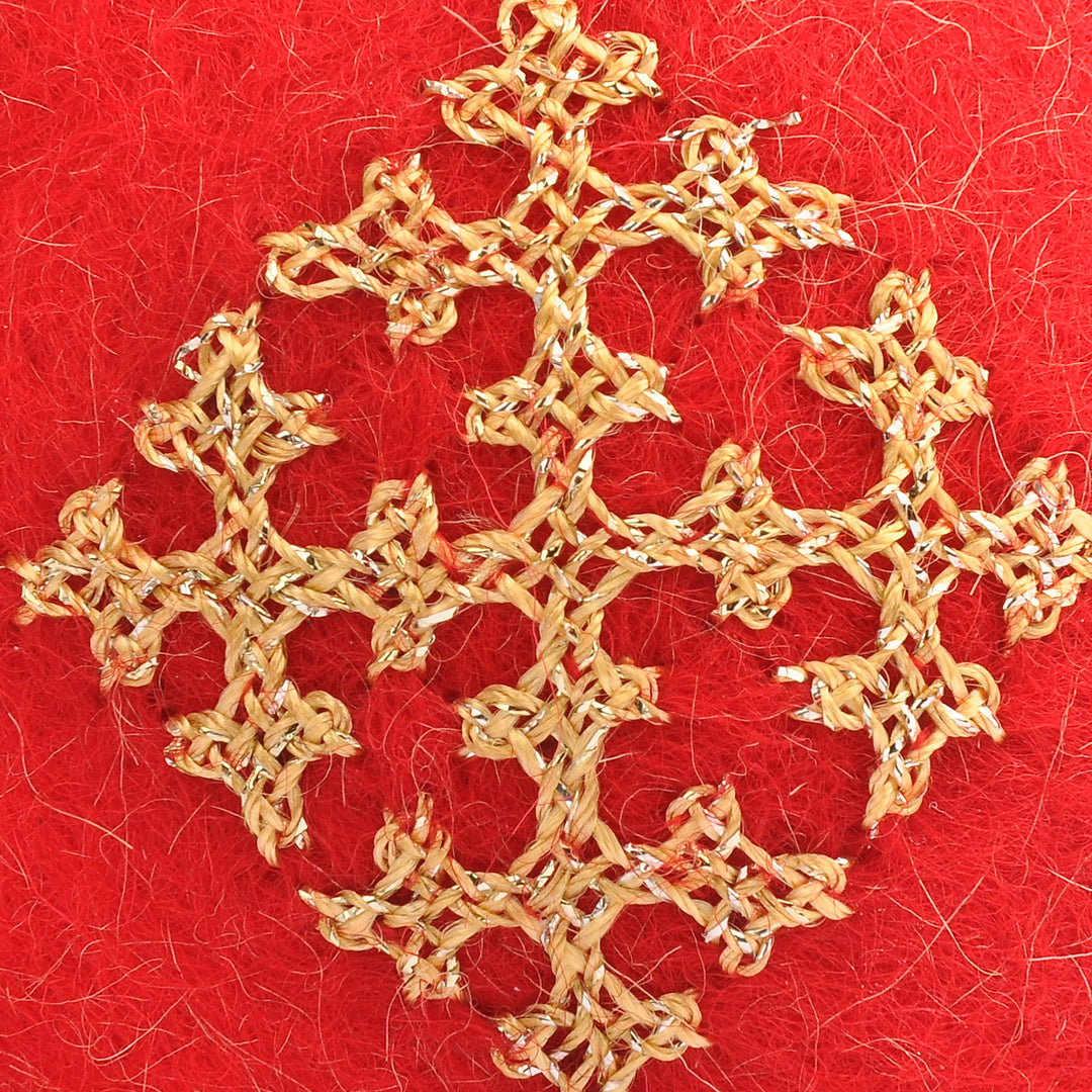 Handcrafted Embroidered Wool Egg Ornament in Red and Golden - Marash's Fruit