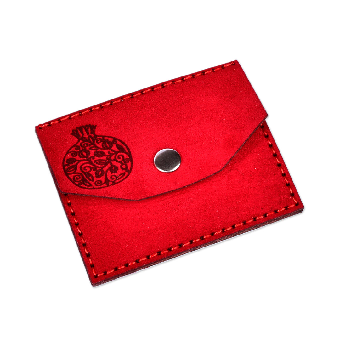 Pomegranate-Themed 100% Suede Card Holder in Red - Days of Passion