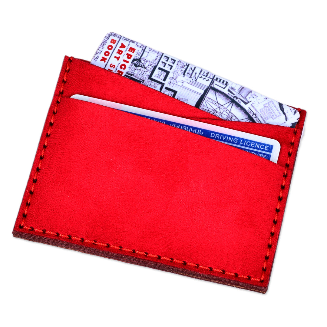 Pomegranate-Themed 100% Suede Card Holder in Red - Days of Passion