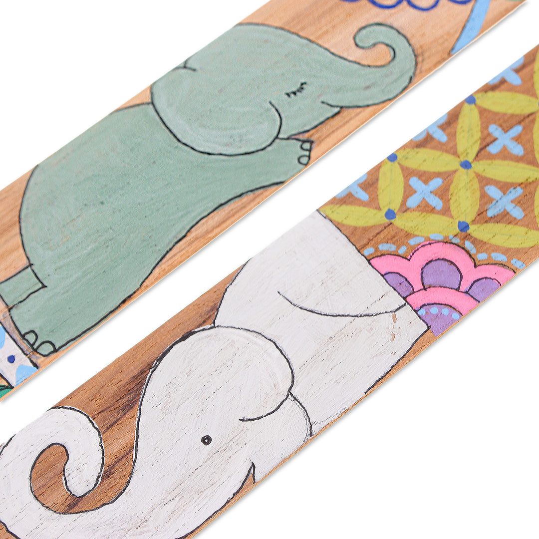Whimsical Elephant-Themed 2-Piece Painted Wood Bookmark Set - Reading Trunks
