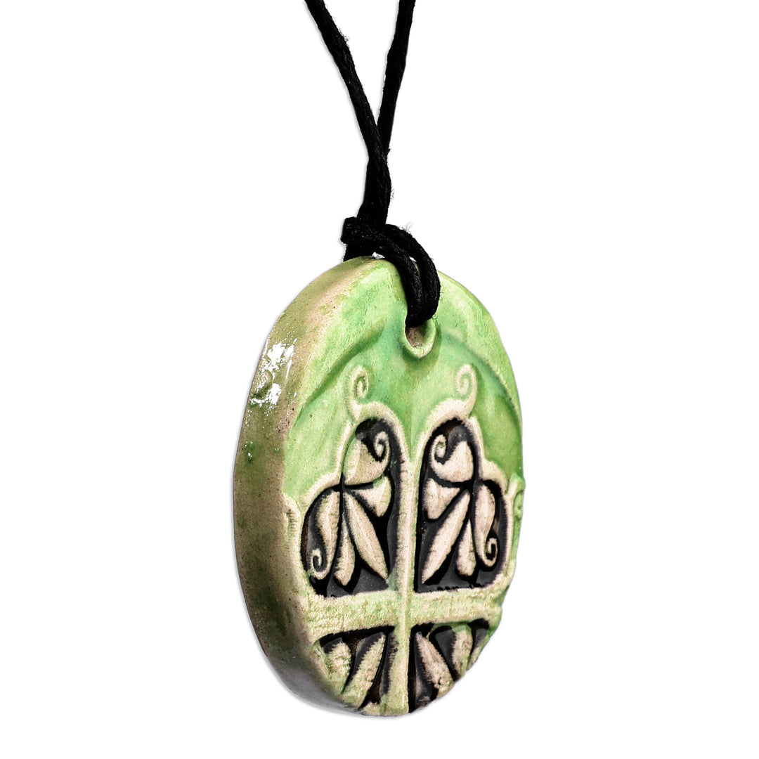 Hand-Painted Classic Leafy Green Ceramic Pendant Necklace - Vital Blossom