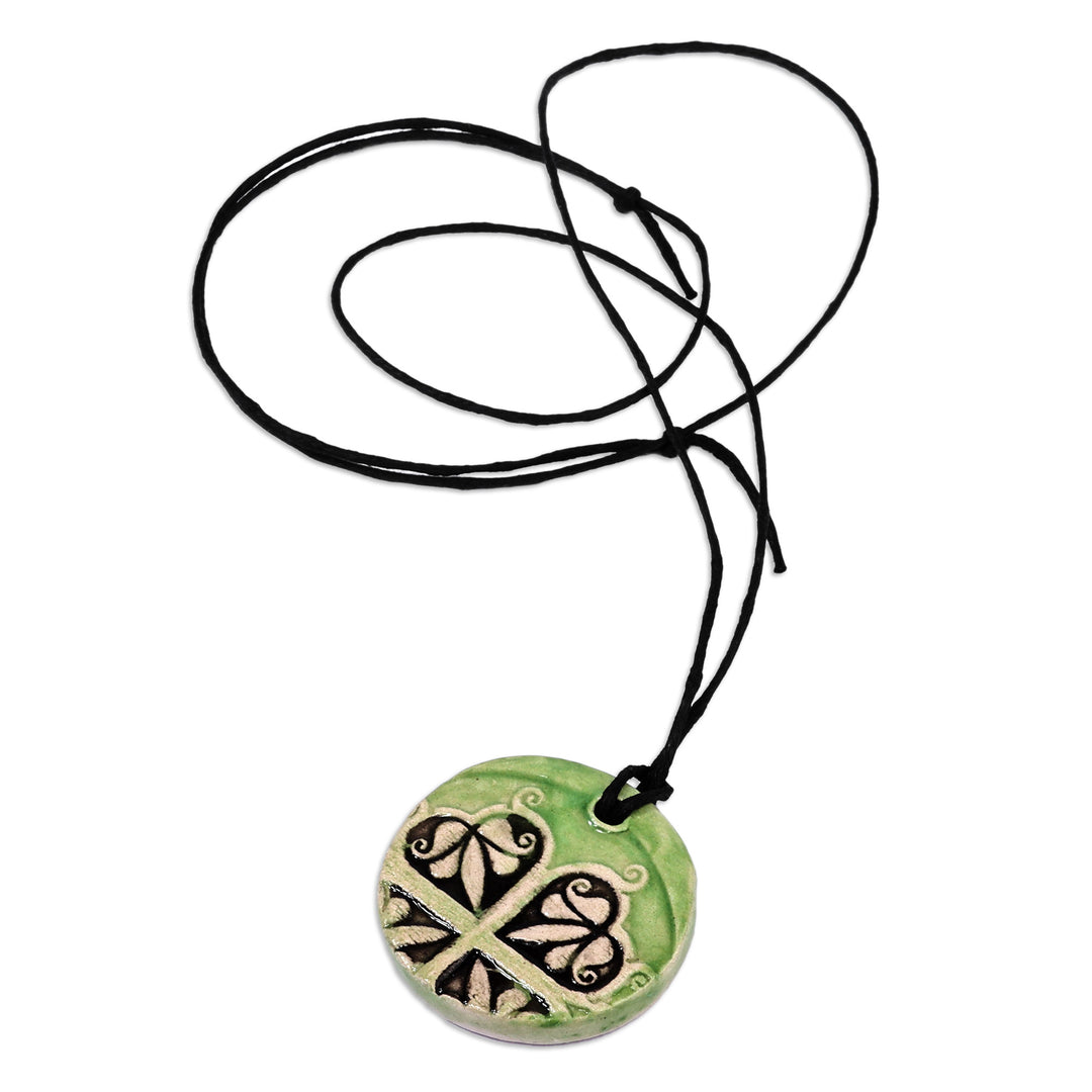 Hand-Painted Classic Leafy Green Ceramic Pendant Necklace - Vital Blossom
