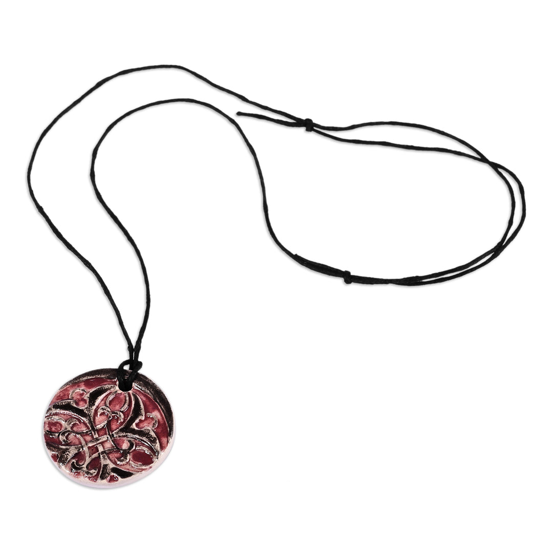 Hand-Painted Classic Burgundy Ceramic Pendant Necklace - Classic Royal