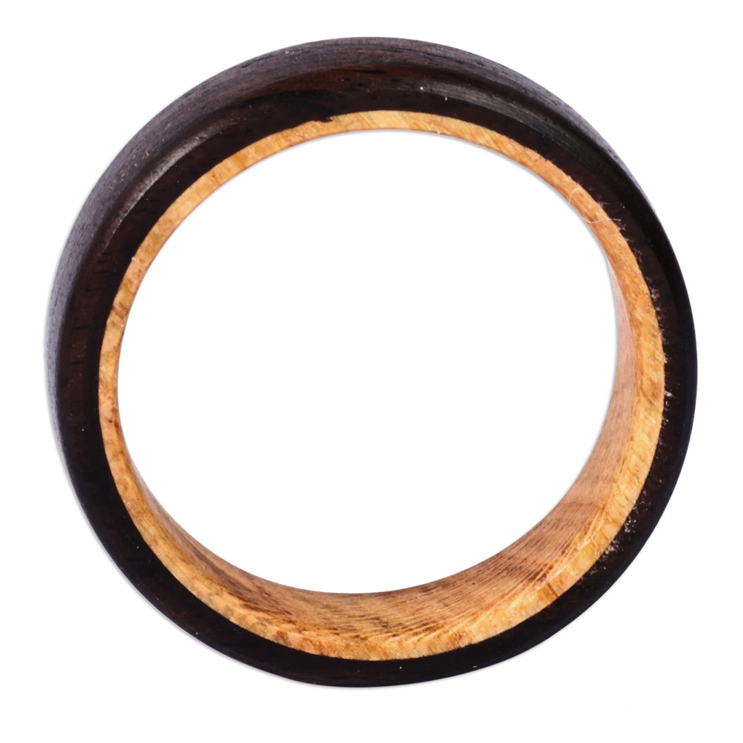 Handcrafted Apricot and Ebony Wood Band Ring for Women - Refined Night