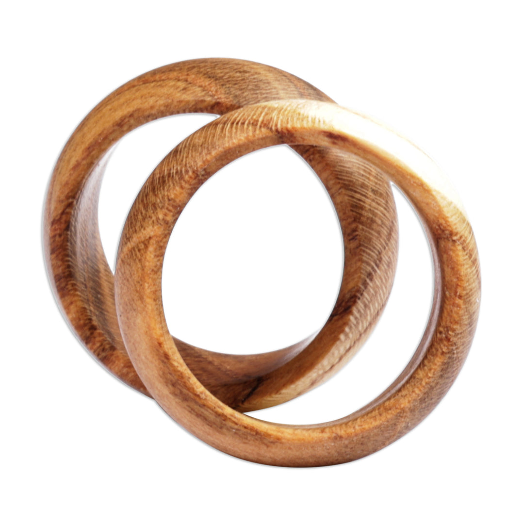 2 Hand-Carved Apricot Wood Band Rings with Natural Finish - Natural Duo