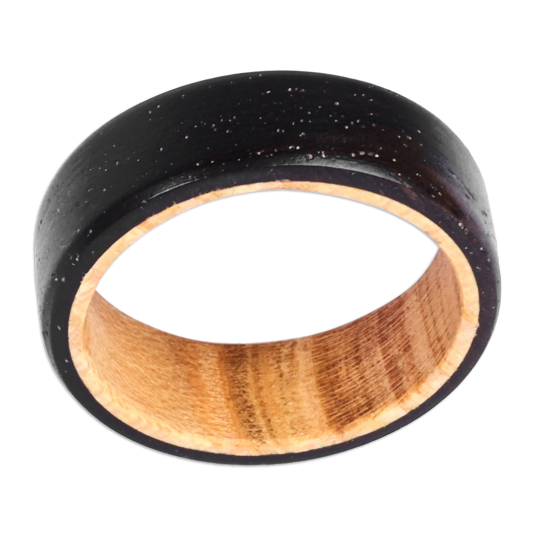 Handcrafted Apricot and Ebony Wood Band Ring for Men - Gallant Night