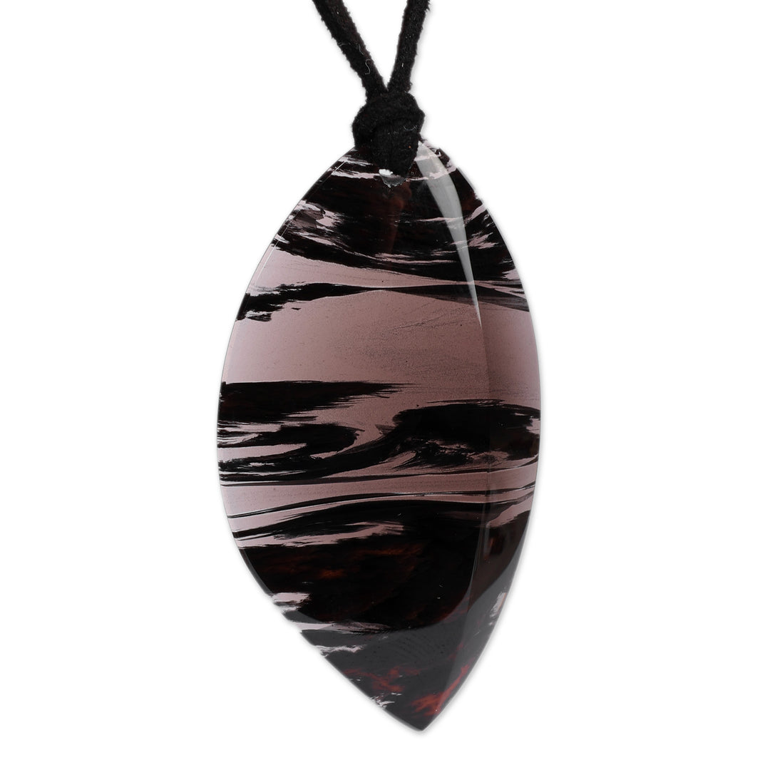 Leaf-Shaped Dark Brown and Black Obsidian Pendant Necklace - Leafy Power