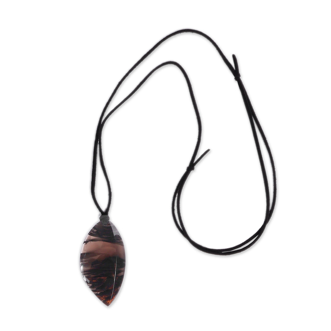Leaf-Shaped Dark Brown and Black Obsidian Pendant Necklace - Leafy Power