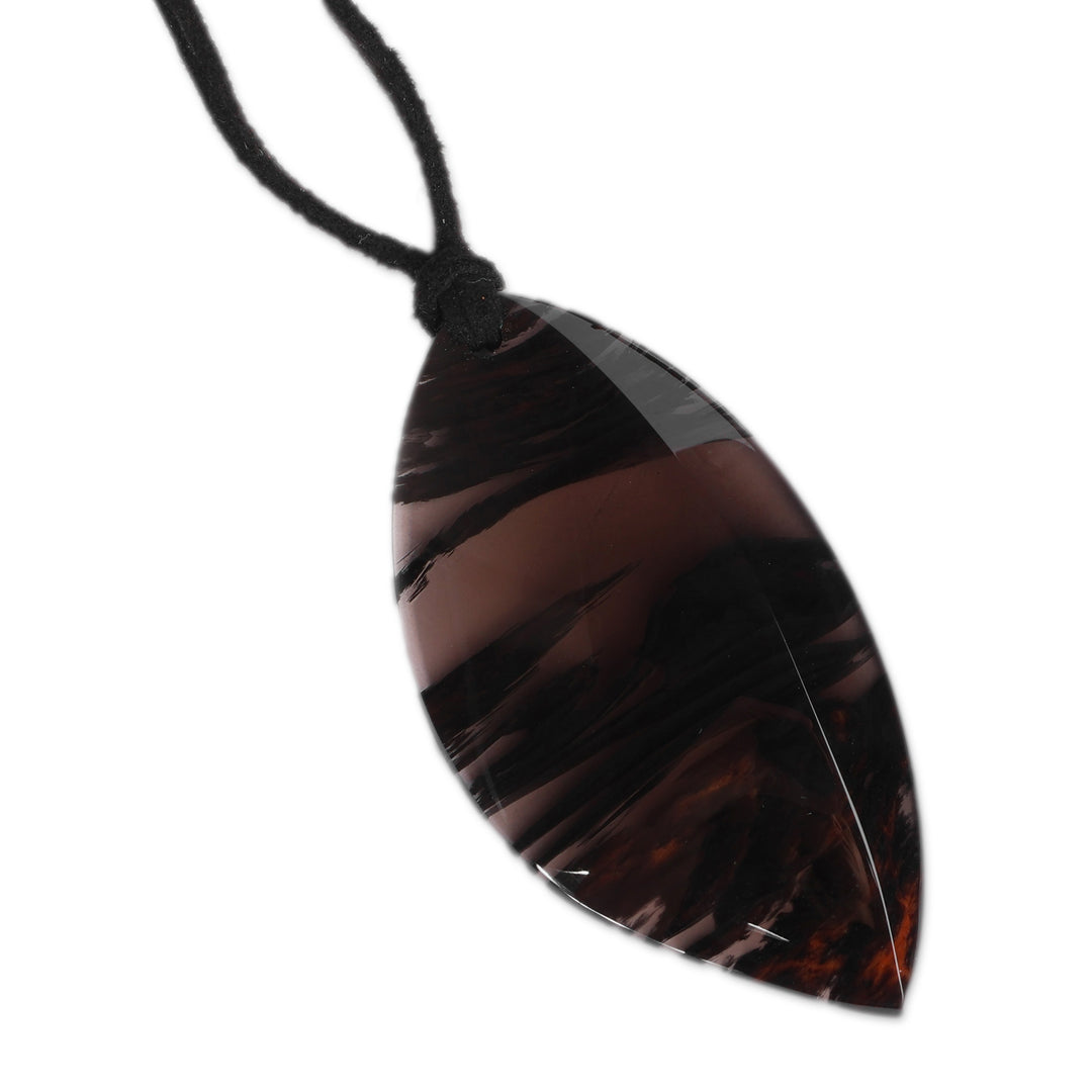 Leaf-Shaped Dark Brown and Black Obsidian Pendant Necklace - Leafy Power