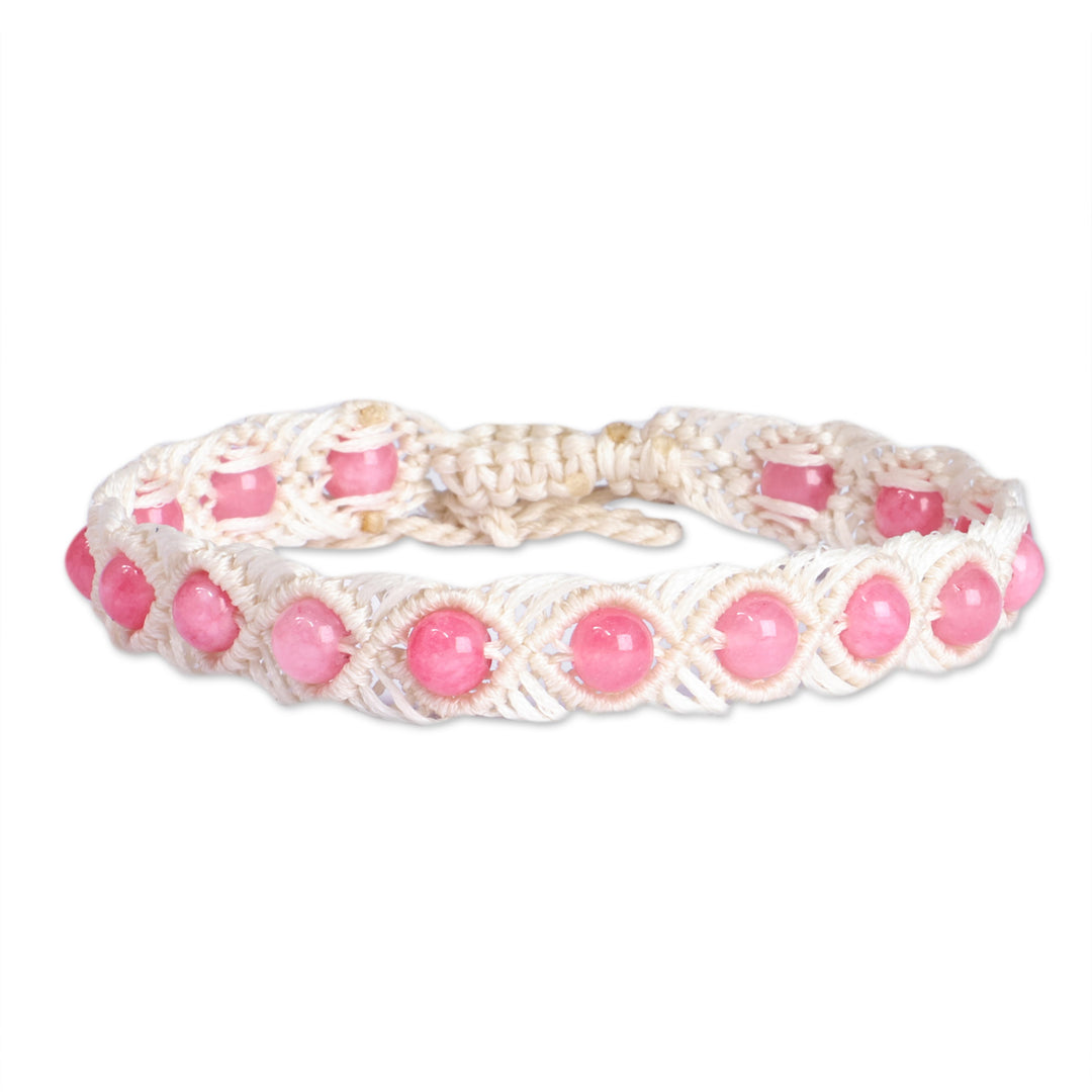 Agate Beaded Macrame Anklet in Pink and White from Armenia - Precious Pink