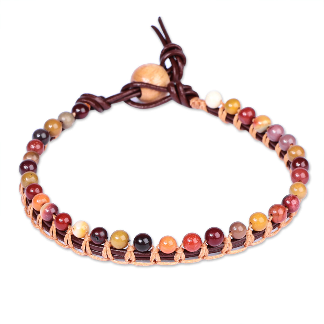 Jasper Beaded Anklet with Leather Cord Handmade in Armenia - Earth Tones