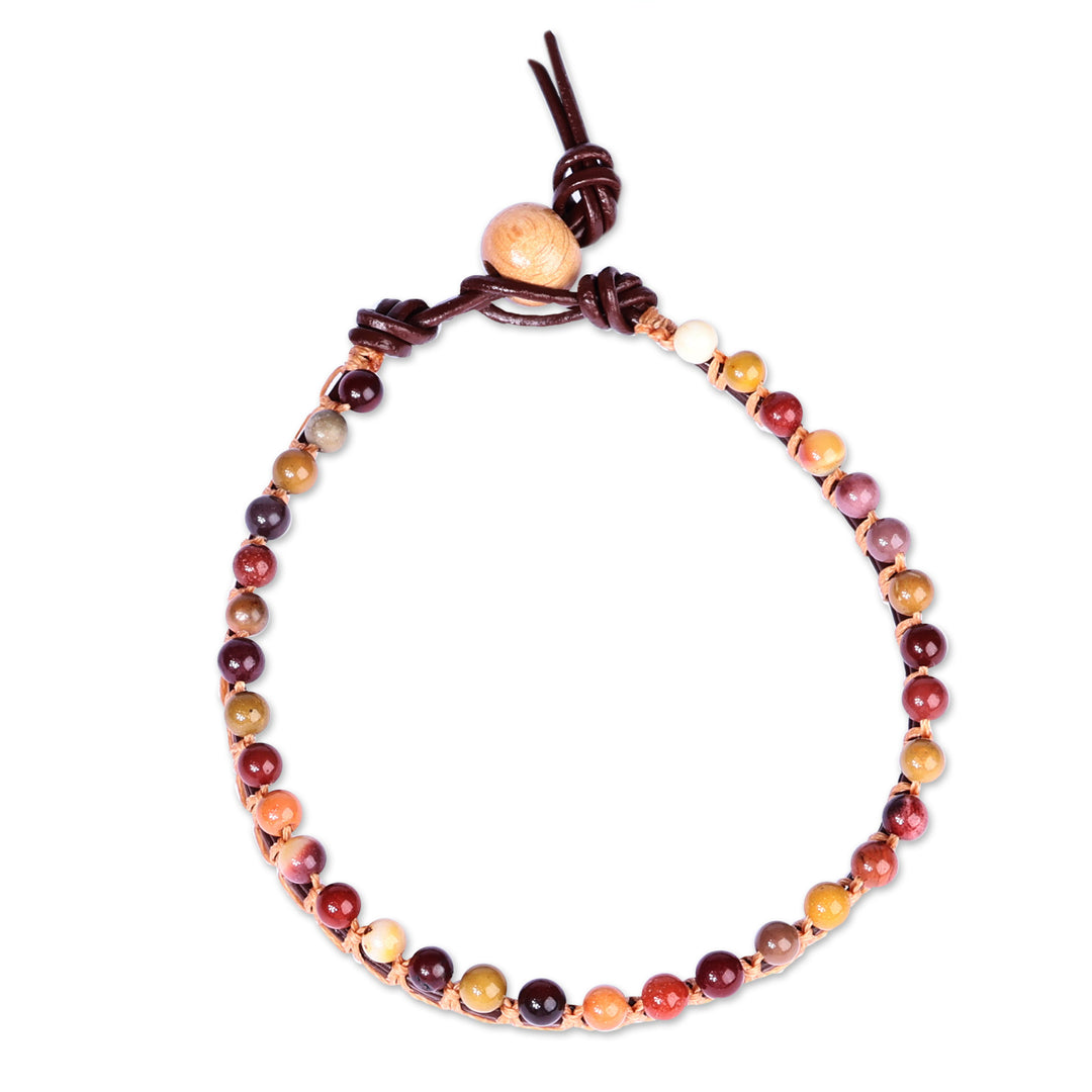 Jasper Beaded Anklet with Leather Cord Handmade in Armenia - Earth Tones