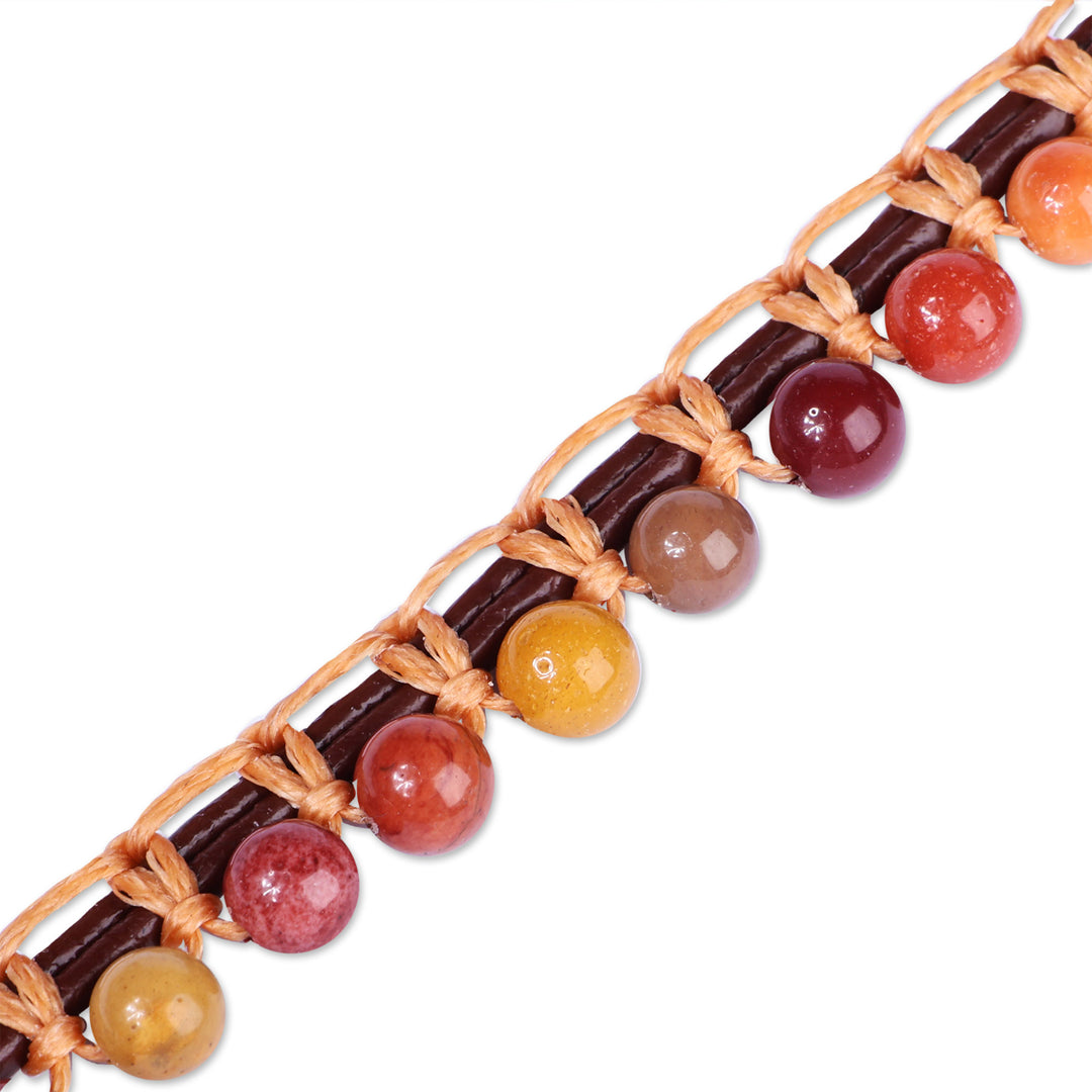 Jasper Beaded Anklet with Leather Cord Handmade in Armenia - Earth Tones