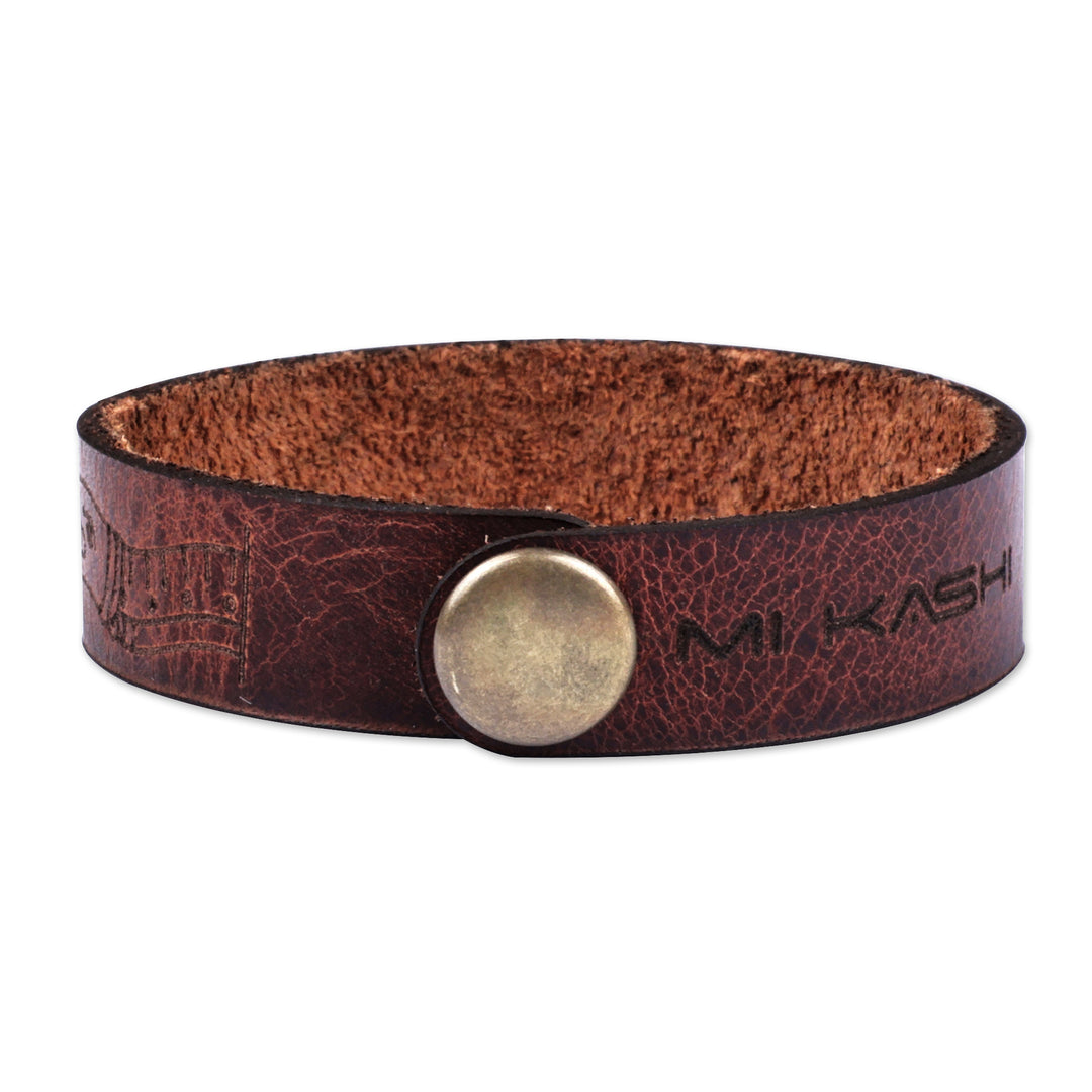 Men's Hieroglyphic-Themed Brown Leather Wristband Bracelet - Myths